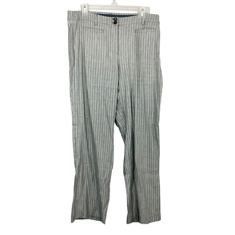 J. Jill Linen Stretch Gray Striped Comfort Waist Pants Business Casual - Size 12